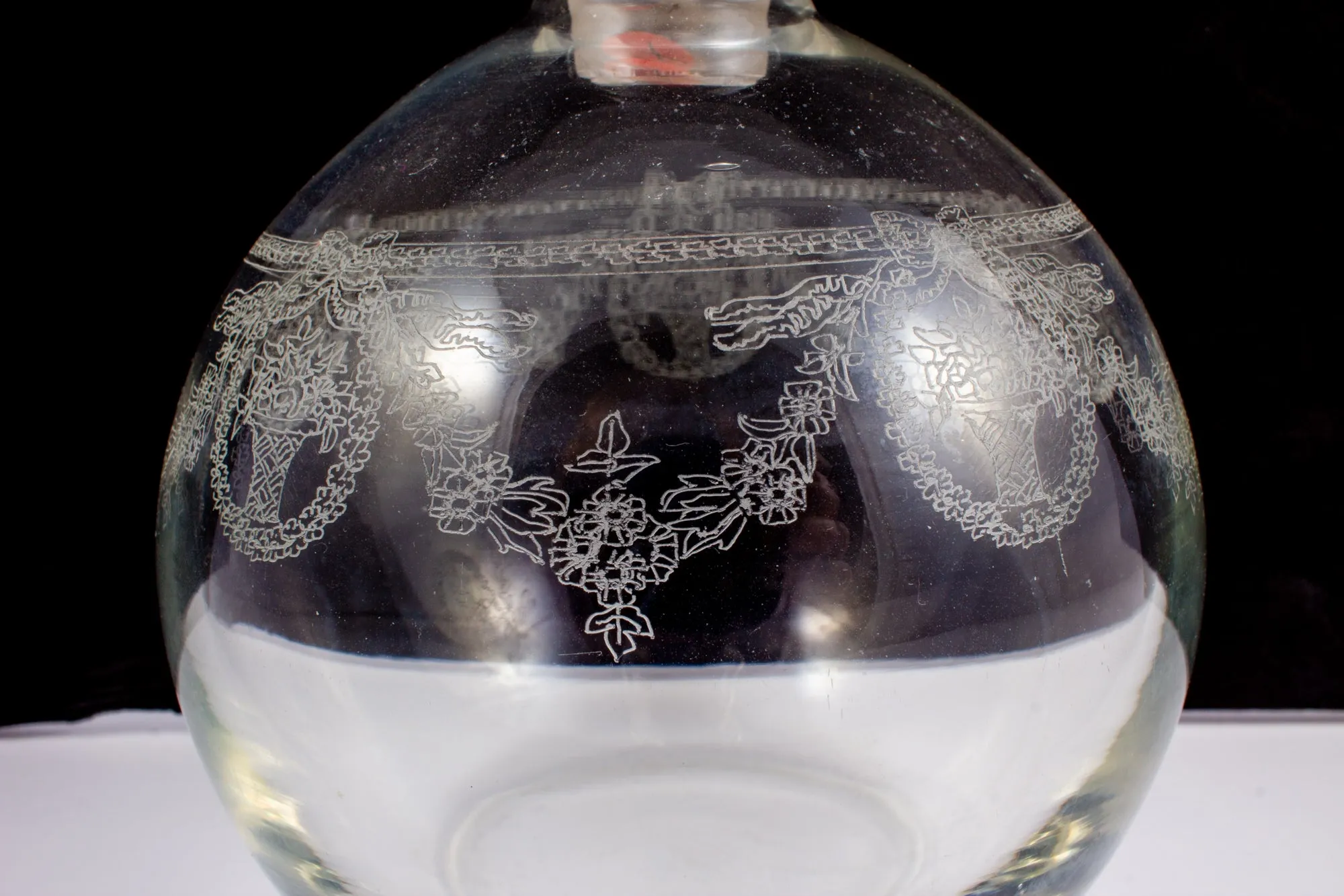 Vintage French Etched Glass Sphere-Shaped Decanter