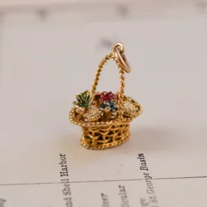 Vintage Gold Flower Basket Charm