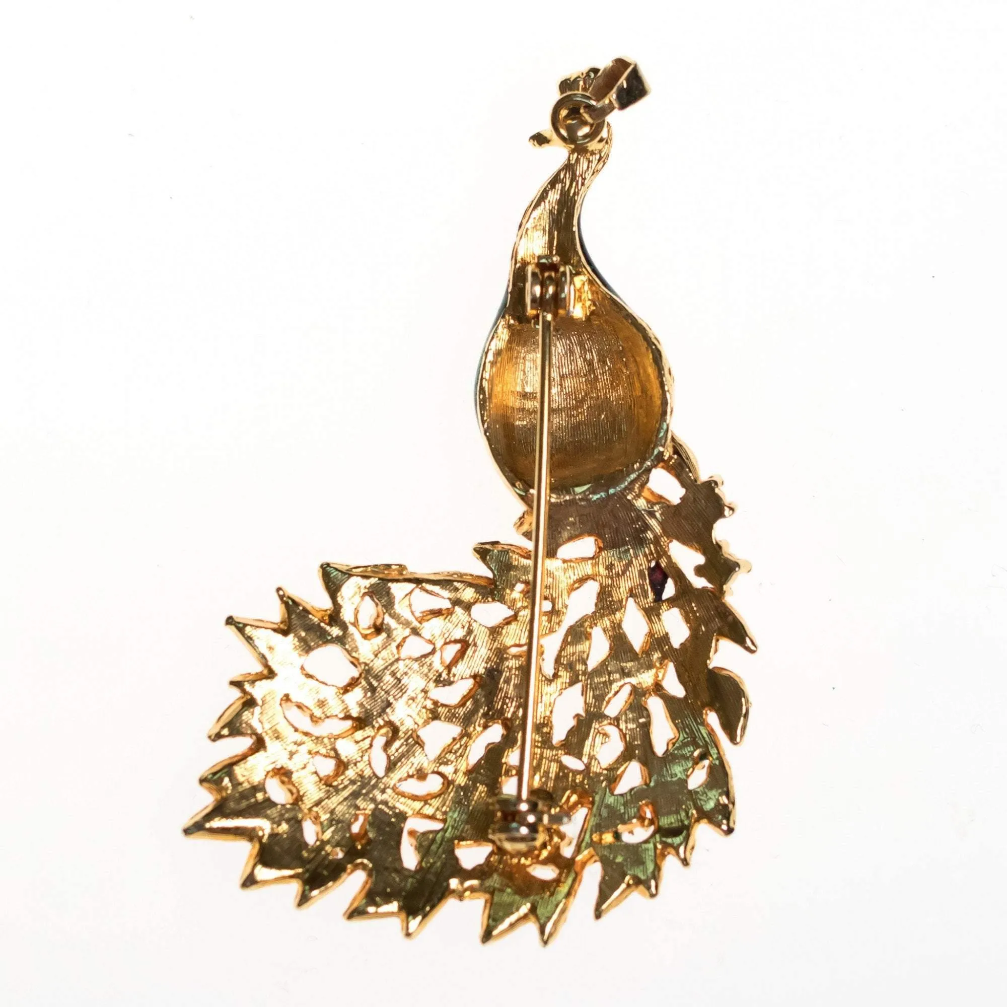 Vintage Green and Blue Bejeweled Peacock Brooch