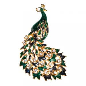 Vintage Green and Blue Bejeweled Peacock Brooch