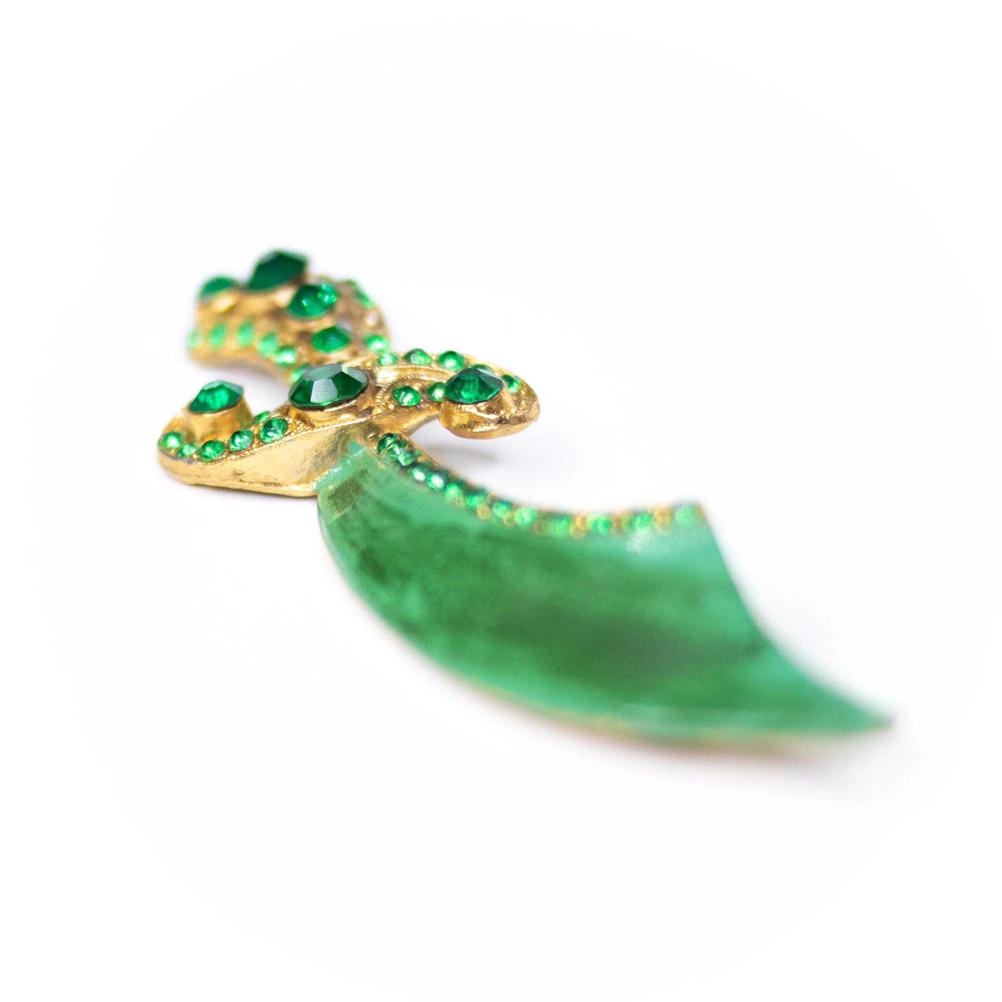 Vintage Green Enamel and Rhinestone Saber Brooch