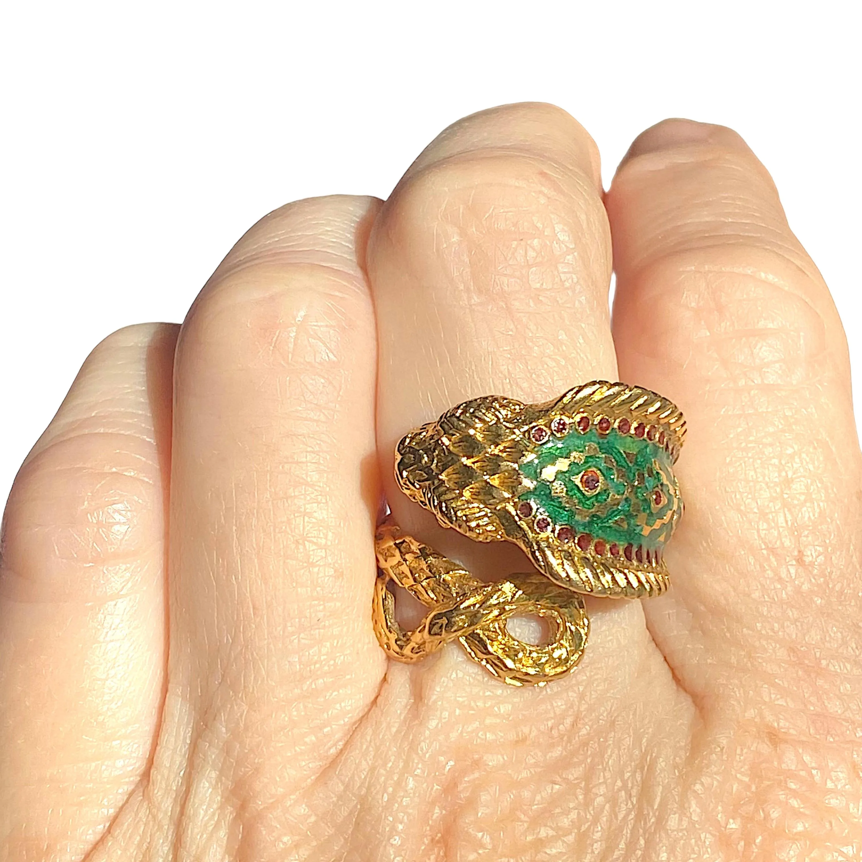 Vintage GSM Greece 18K Enamel Snake Ring