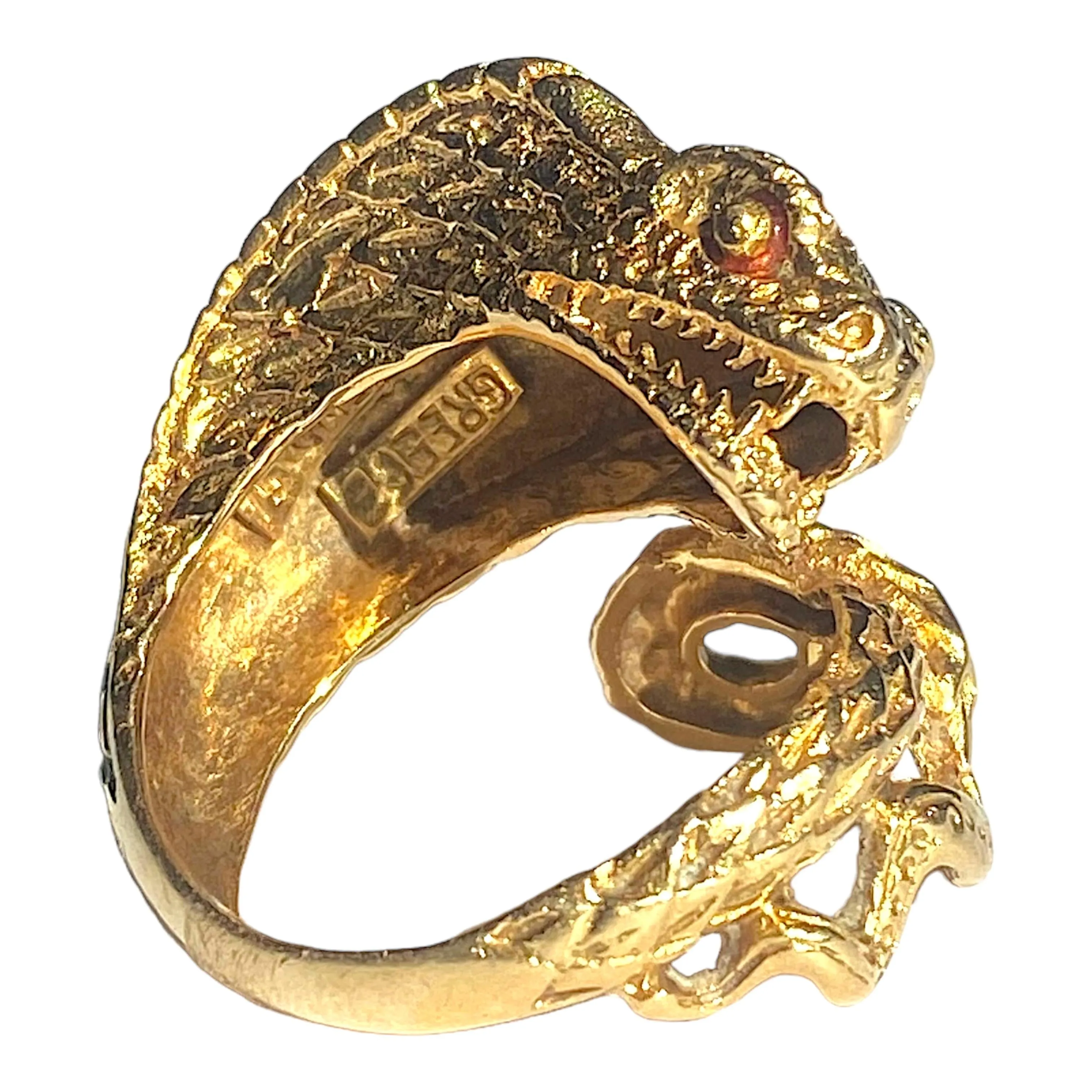 Vintage GSM Greece 18K Enamel Snake Ring