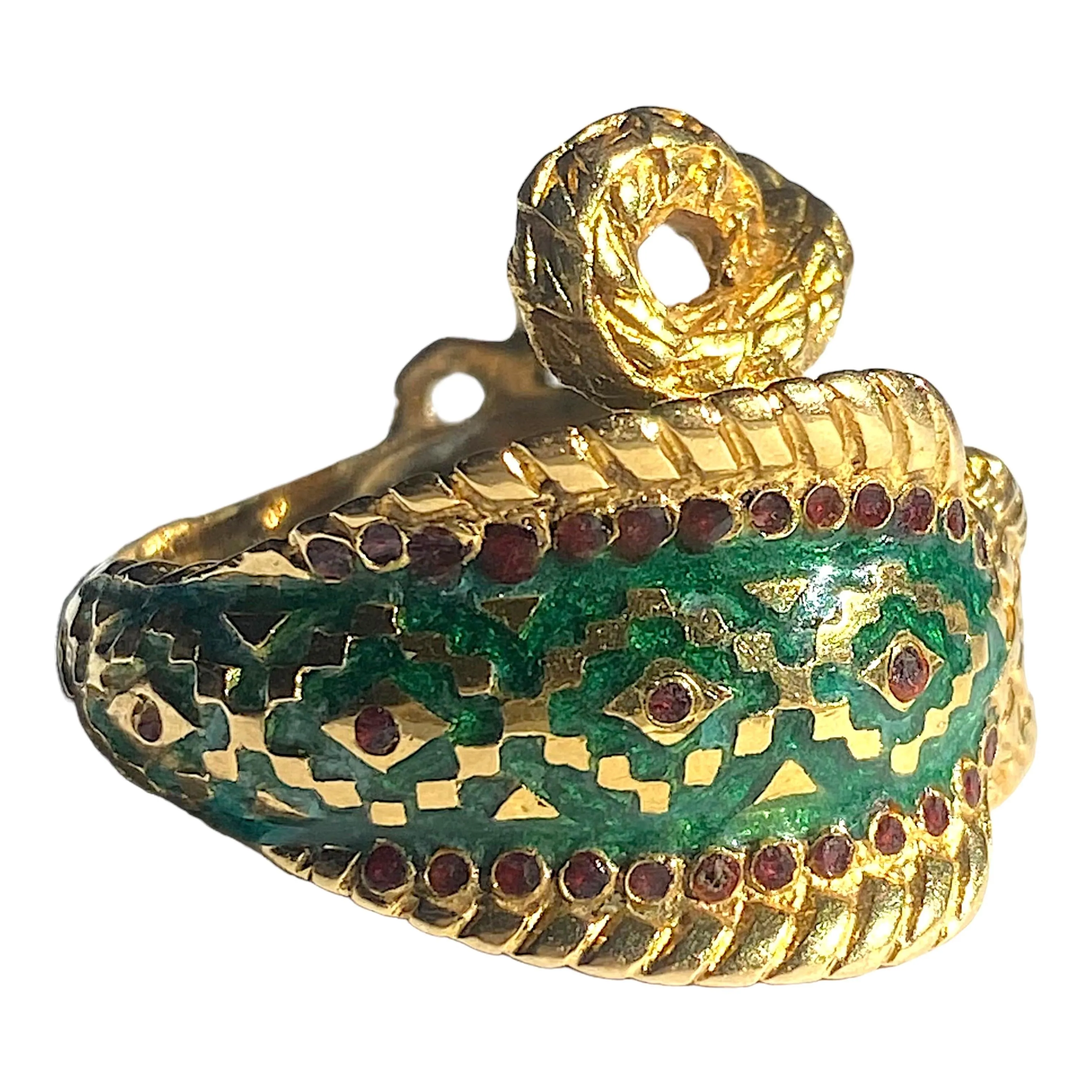 Vintage GSM Greece 18K Enamel Snake Ring