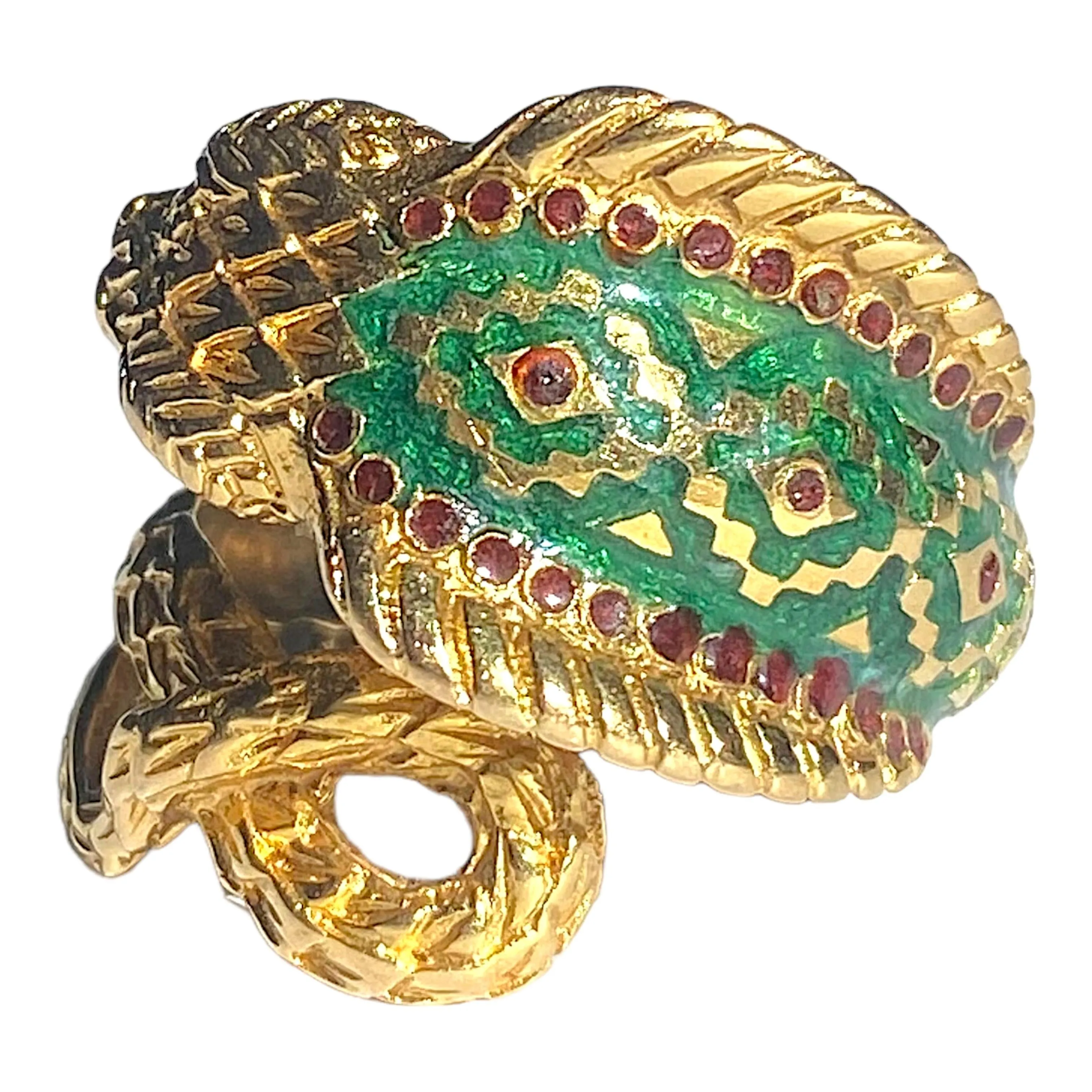 Vintage GSM Greece 18K Enamel Snake Ring