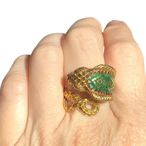 Vintage GSM Greece 18K Enamel Snake Ring