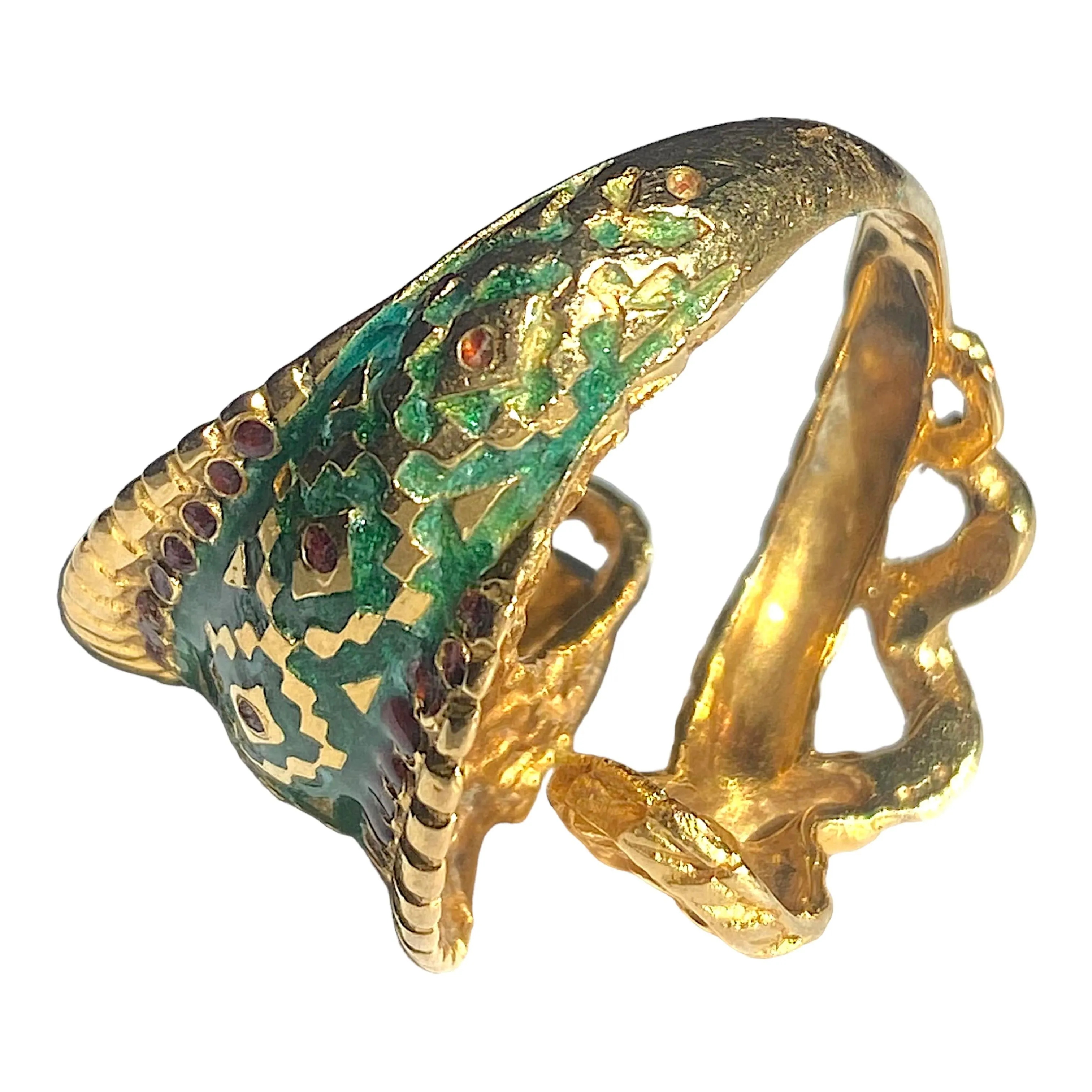 Vintage GSM Greece 18K Enamel Snake Ring