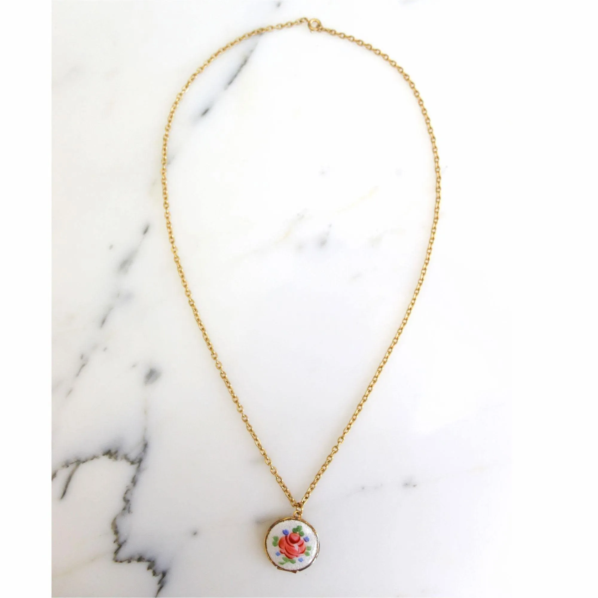 Vintage Guilloche Locket Necklace