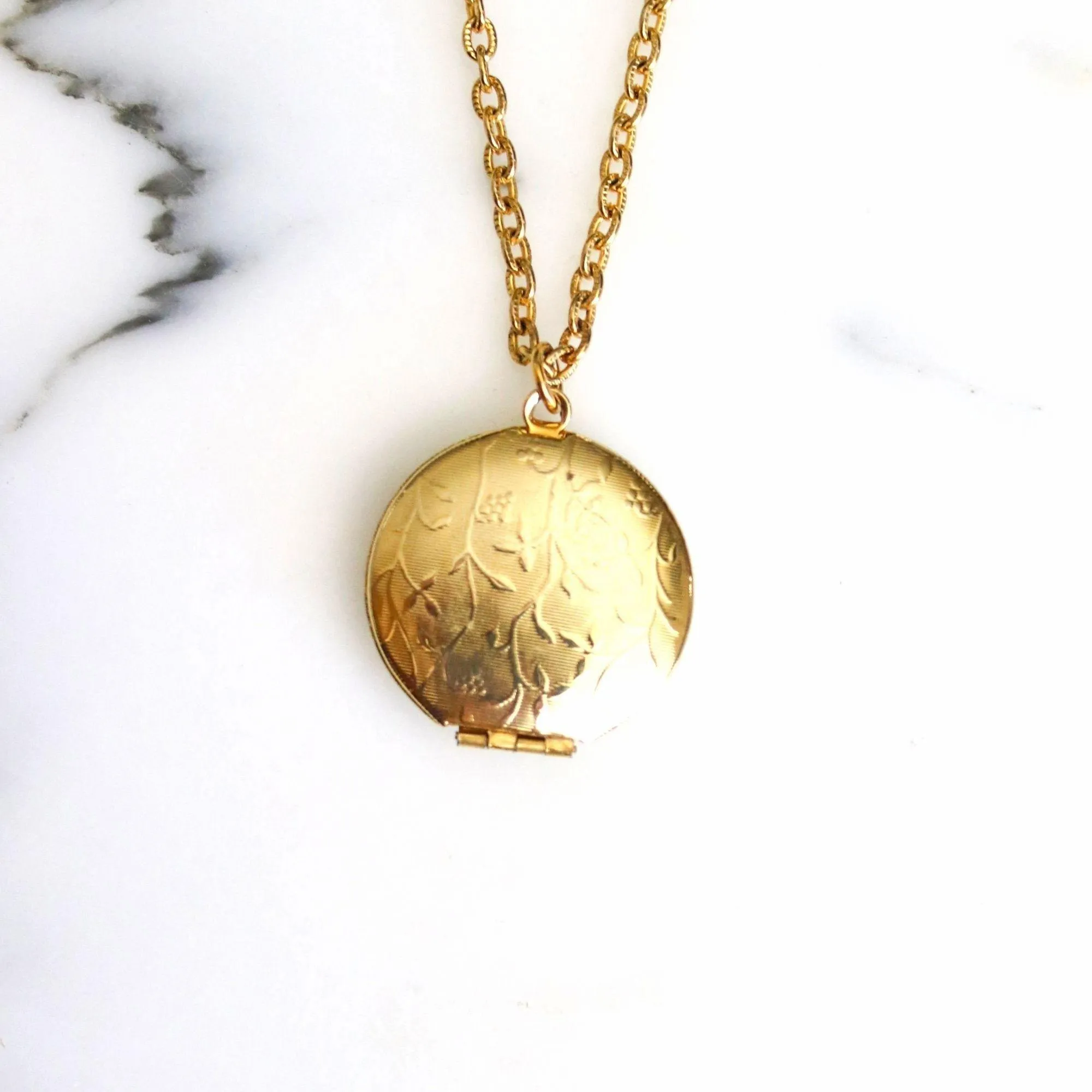 Vintage Guilloche Locket Necklace