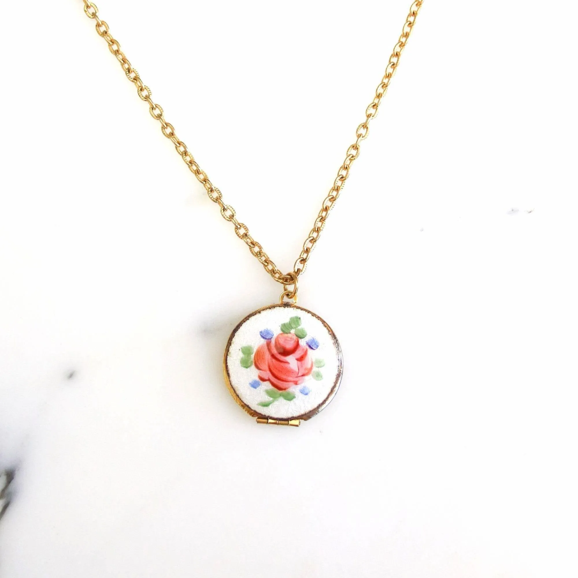 Vintage Guilloche Locket Necklace