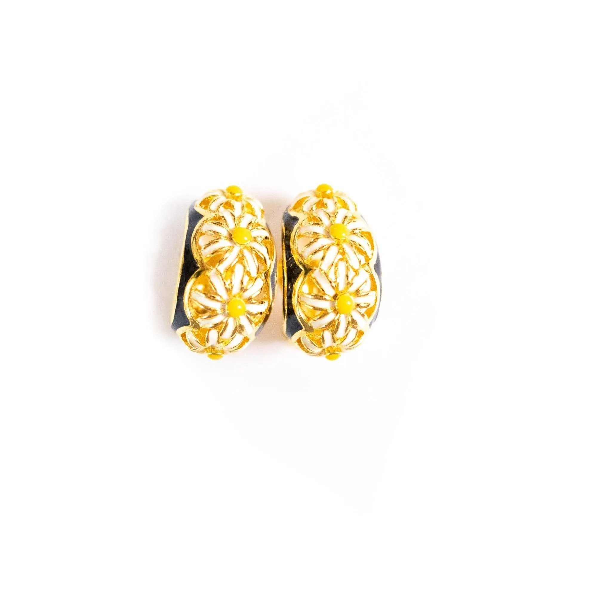 Vintage Joan Rivers Yellow Daisy and Black Enamel Earrings