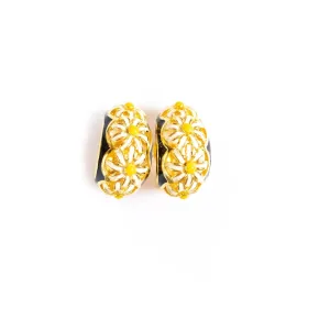 Vintage Joan Rivers Yellow Daisy and Black Enamel Earrings