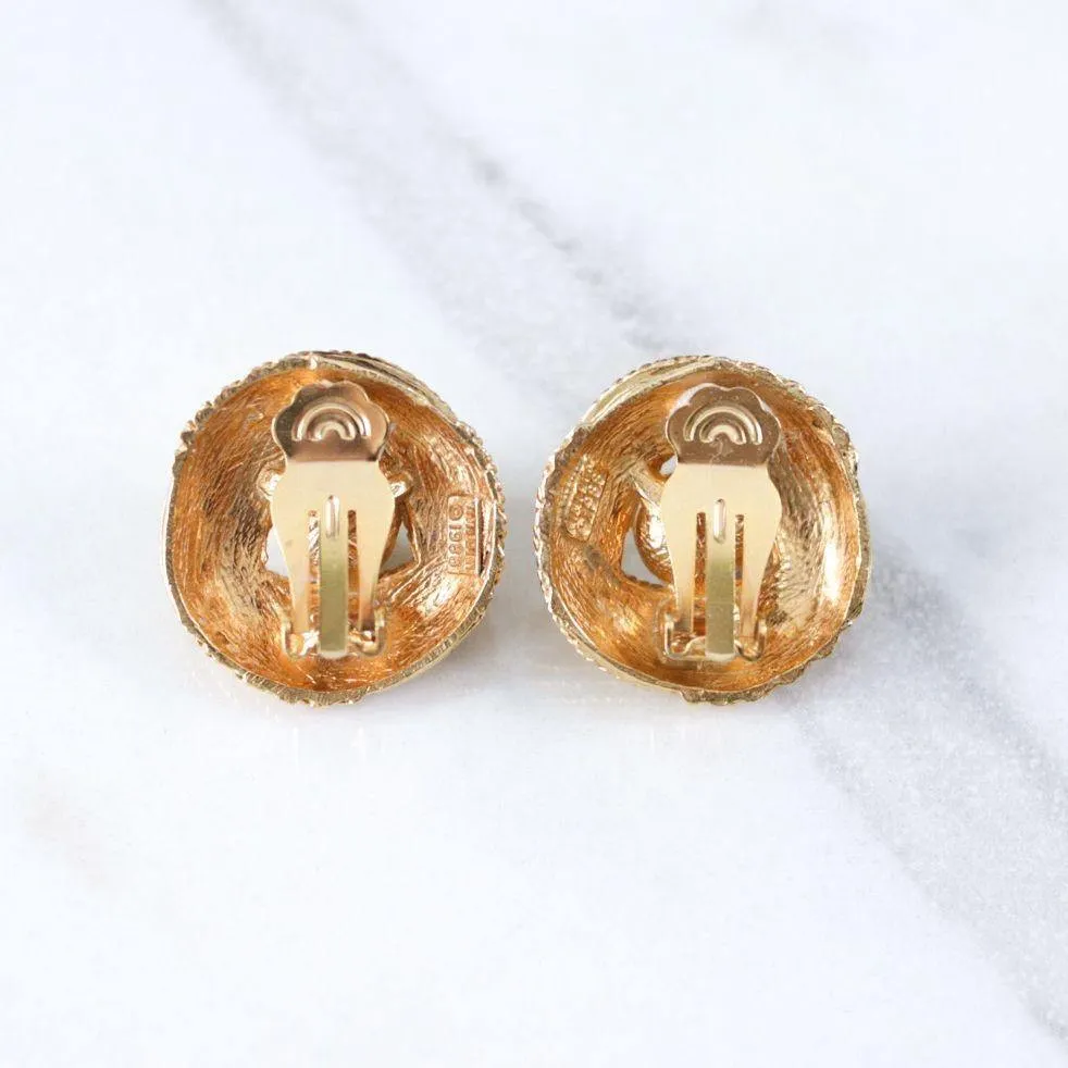 Vintage Mimi Di Ni Faux Pearl Gold Knot Style Statement Earrings