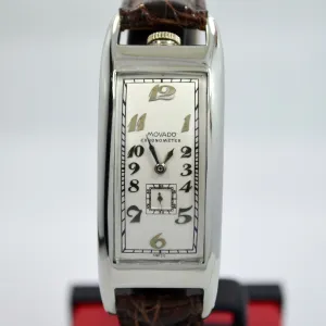 Vintage Movado Polyplan 18K White Gold Large Size Enamel Rectangular Wristwatch