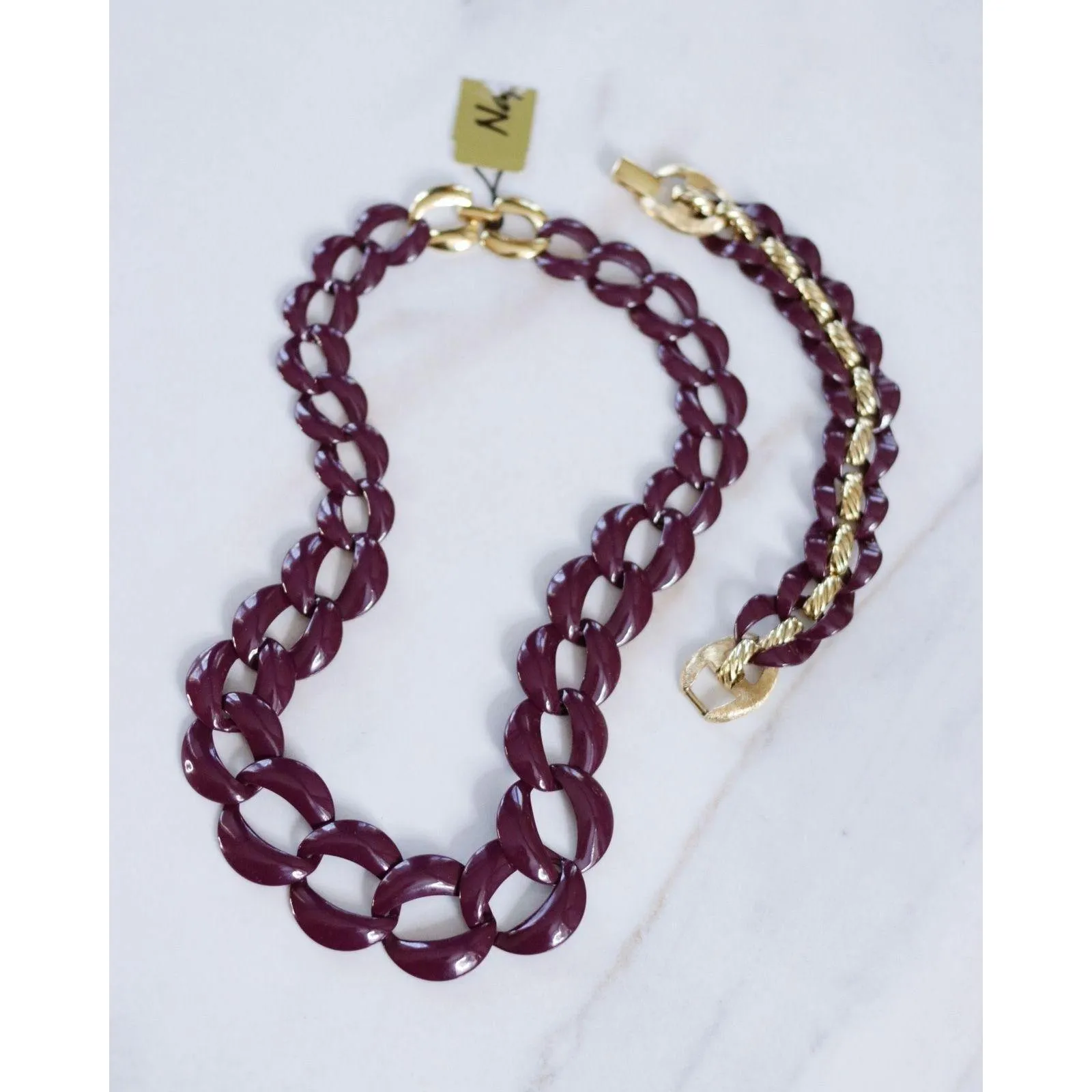 Vintage Napier Gold and Purple Chunky Chain Link Necklace