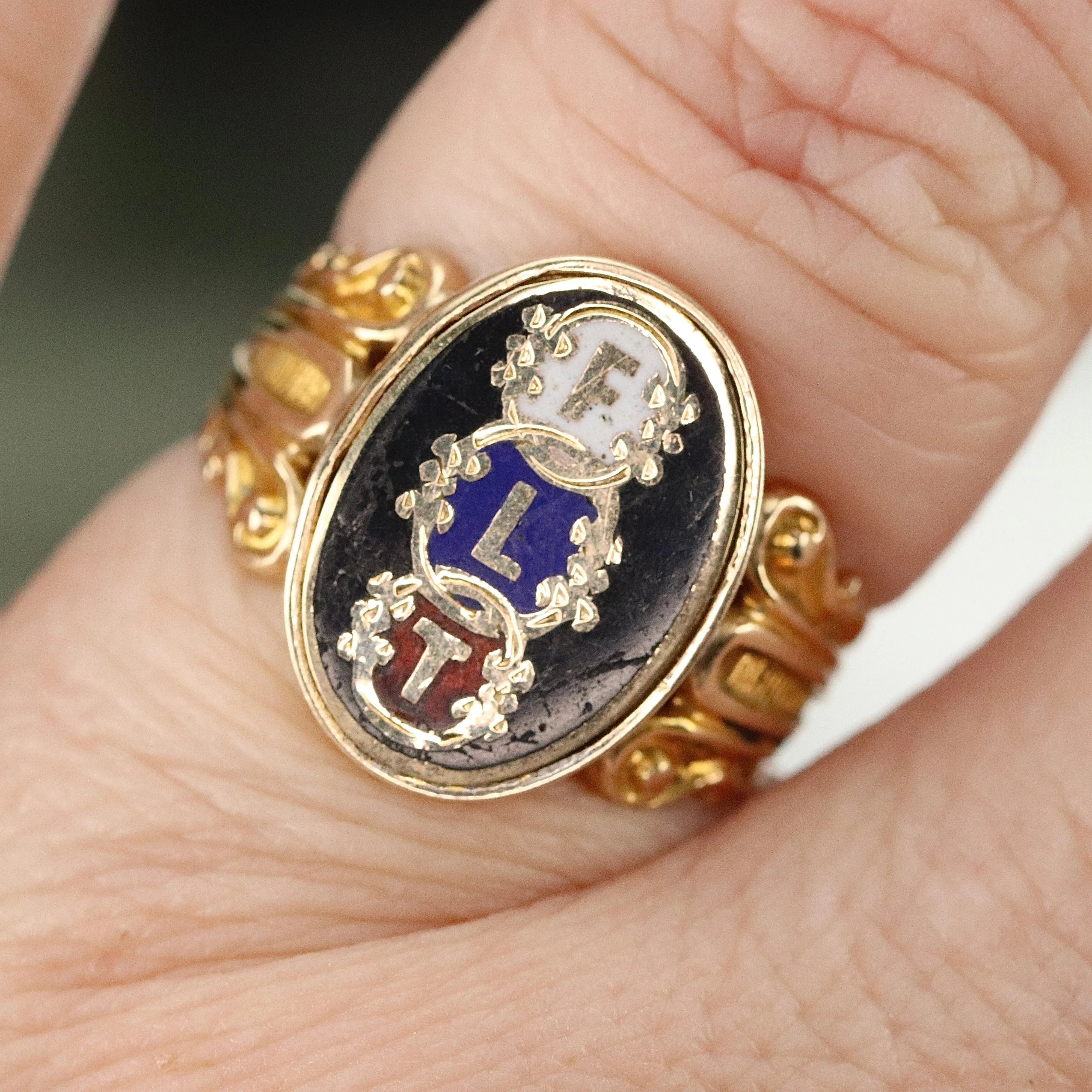 Vintage Order of Odd Fellows "Friendship, Love, & Truth" ring in yellow gold