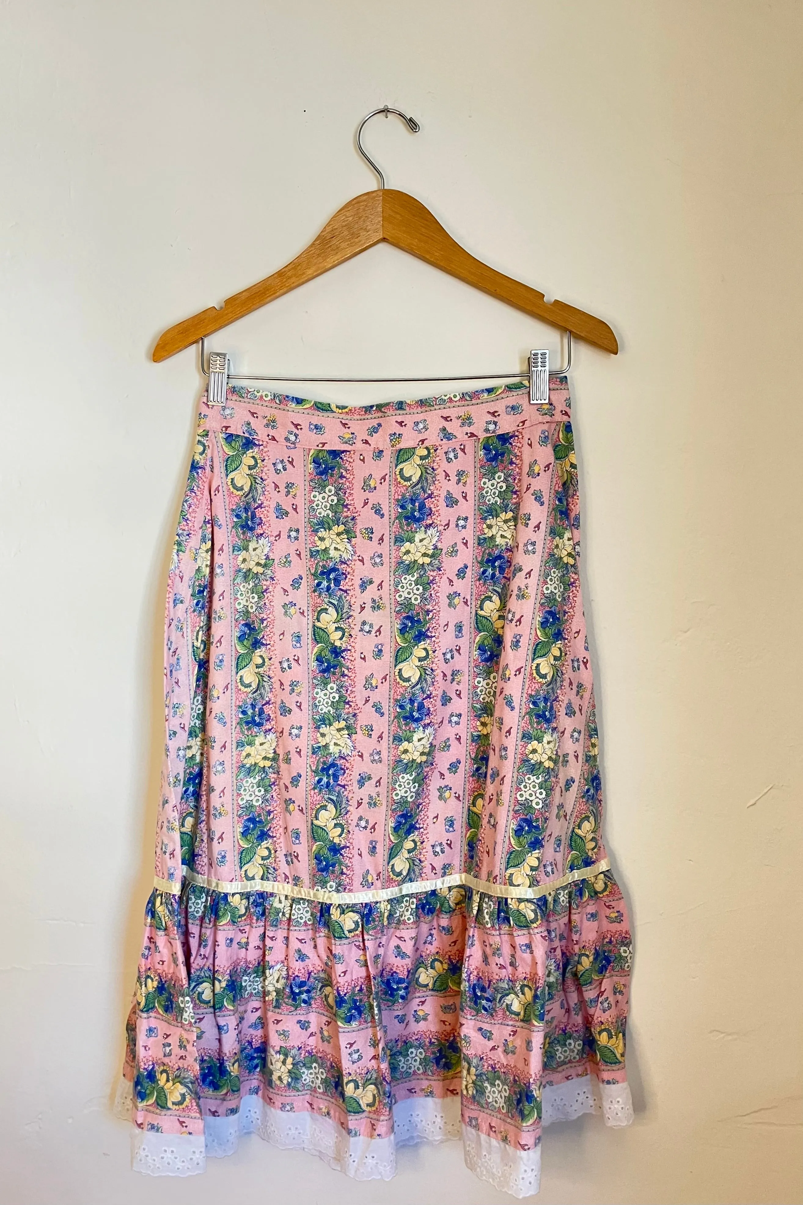 Vintage Pastel Pink Floral Cotton Skirt