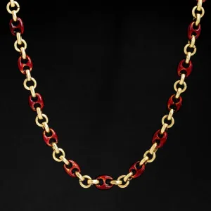 Vintage Red Enamel Mariner Link Long Chain
