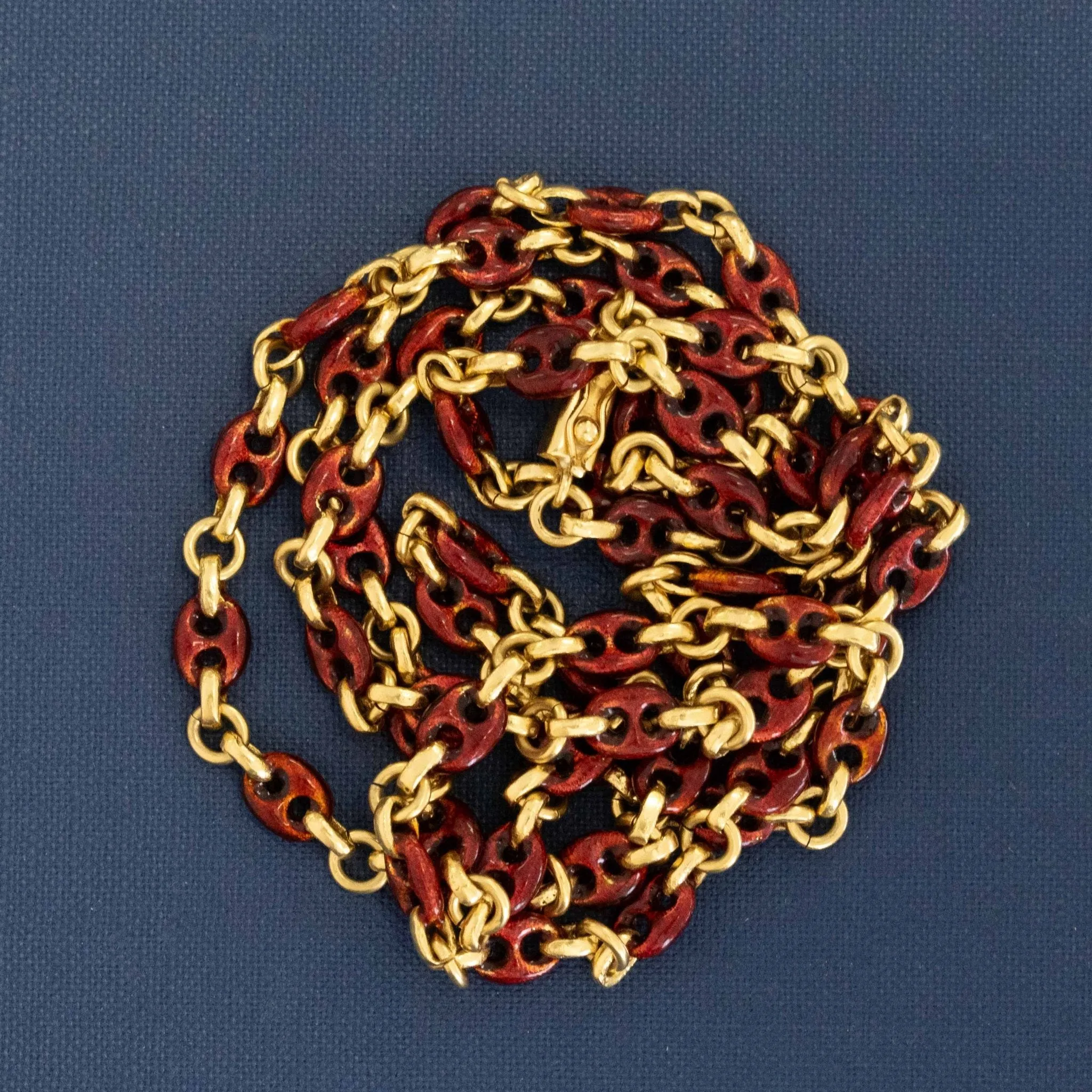 Vintage Red Enamel Mariner Link Long Chain