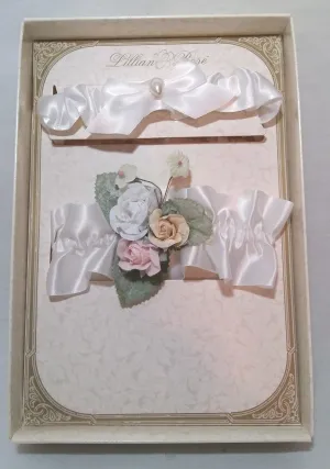 VINTAGE WHITE SATIN GARTER SET