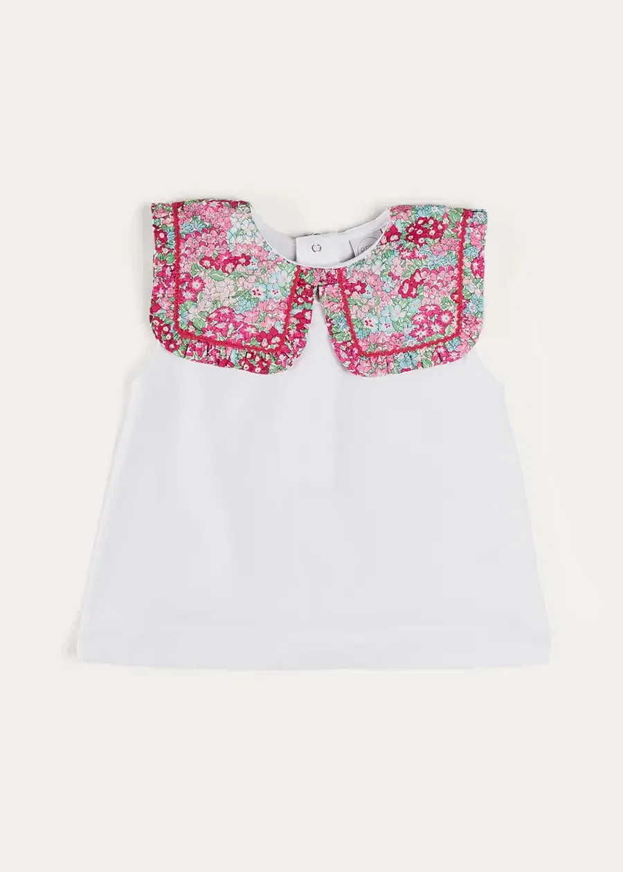 Viola Floral Bib Collar Top in Pink (2-10yrs)
