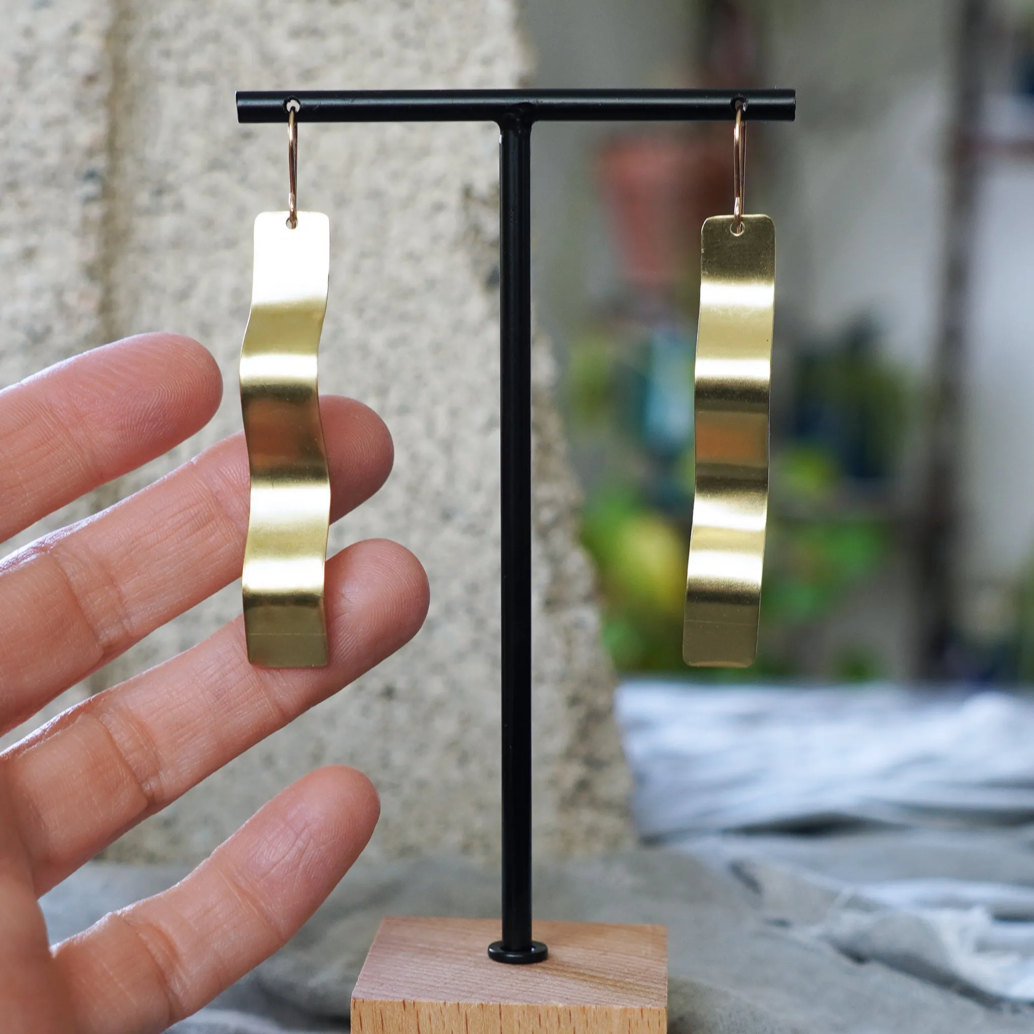 Wavy Brass Abstract Earrings