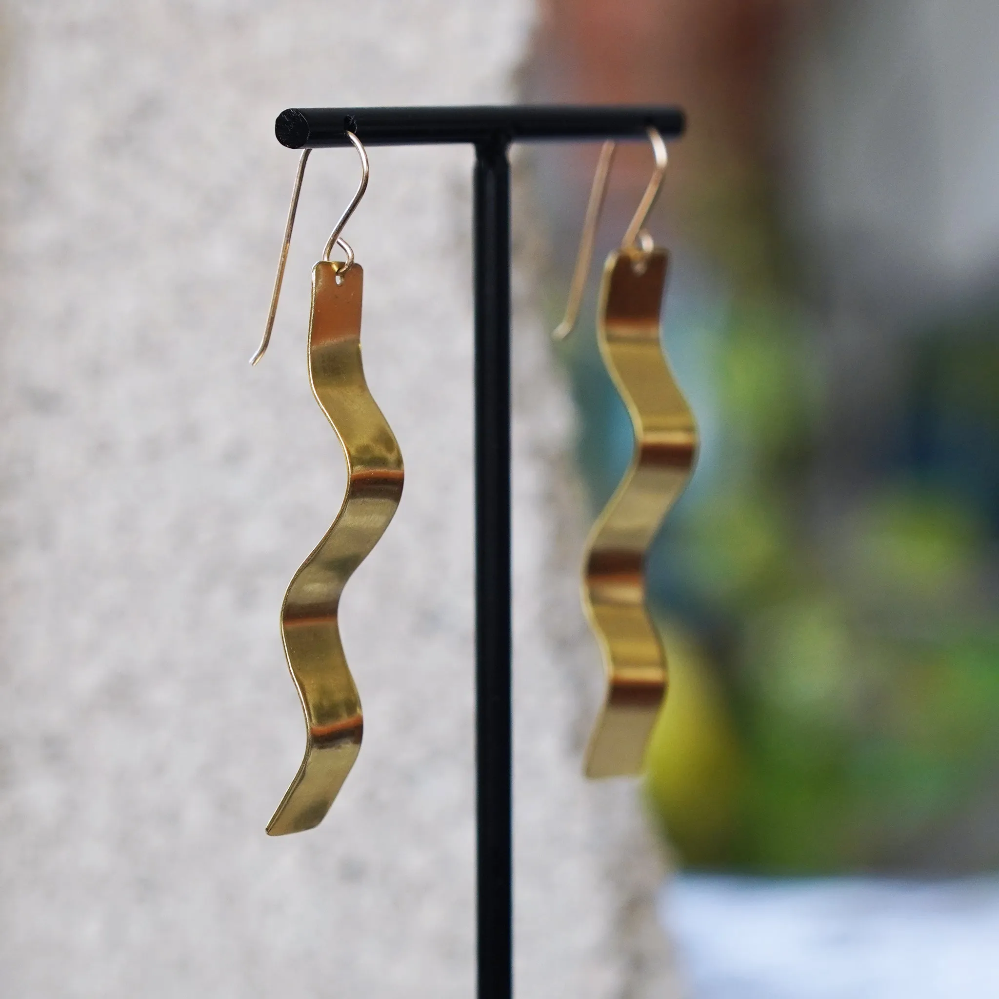 Wavy Brass Abstract Earrings