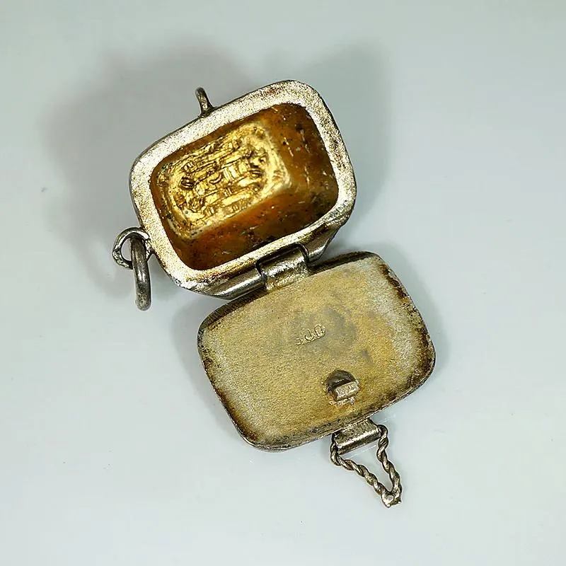 Whimsical Basket Locket Enameled with Man & Donkey