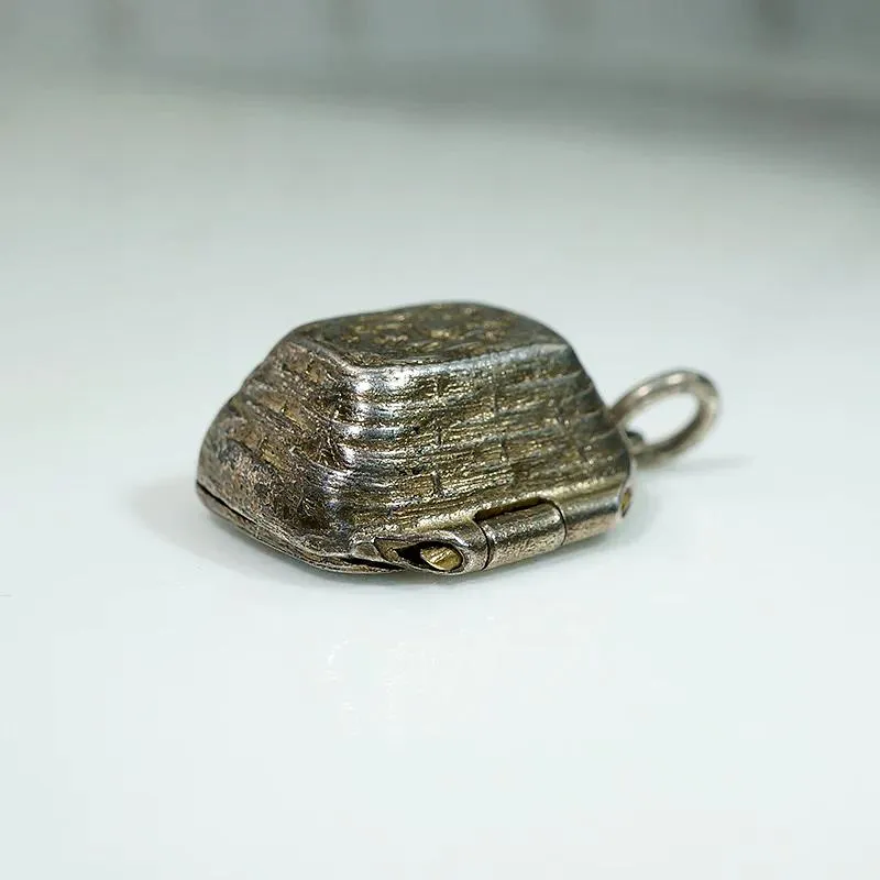 Whimsical Basket Locket Enameled with Man & Donkey
