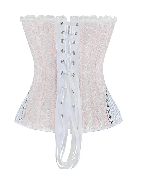 White and Pink Hip and Zip Detail Corset