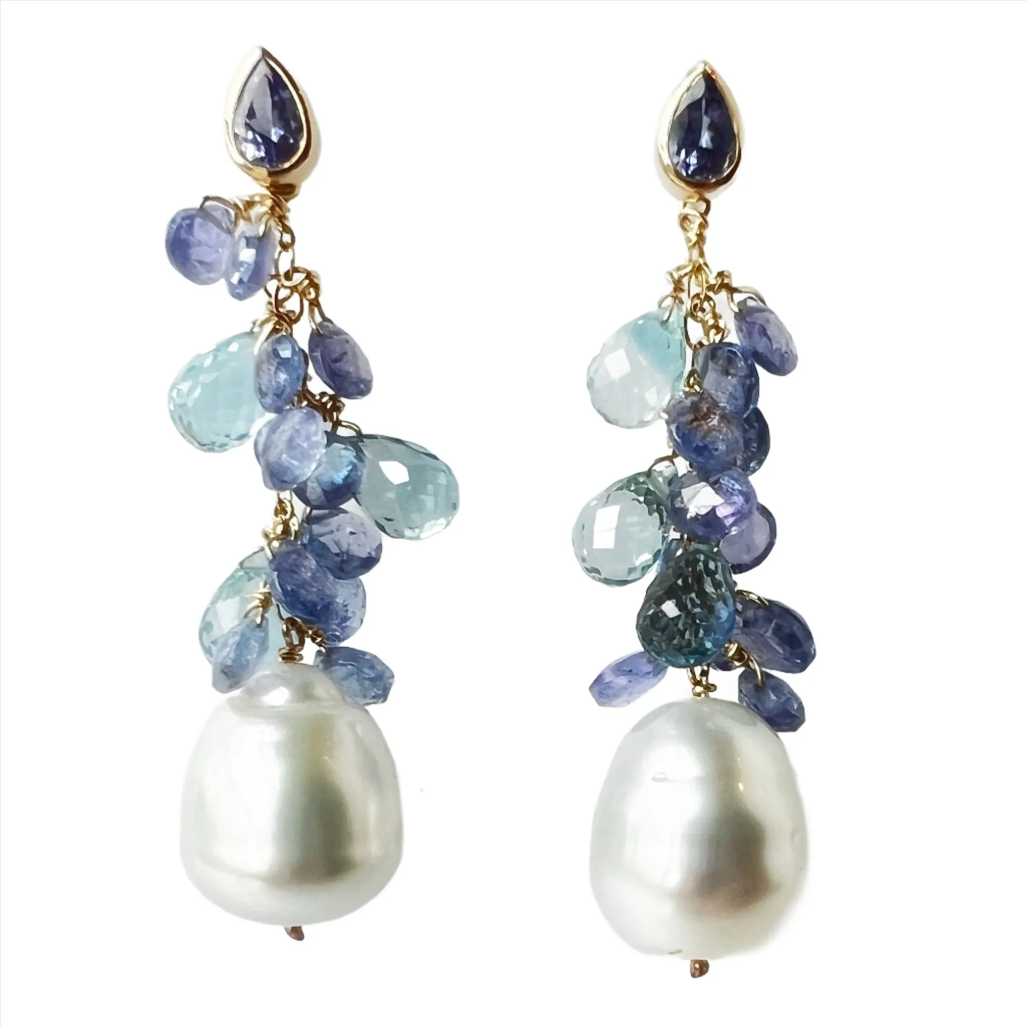 White Baroque South Sea Pearls with Tanzanites and Blue Topaz