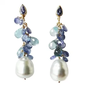 White Baroque South Sea Pearls with Tanzanites and Blue Topaz