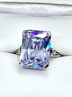 White CZ Ring, 10ct Rectangle Gem, Vintage Jewelry #D5