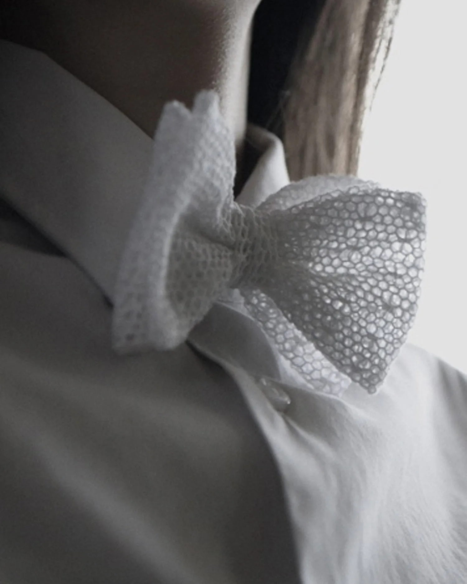 White Mesh Lace Bow Tie