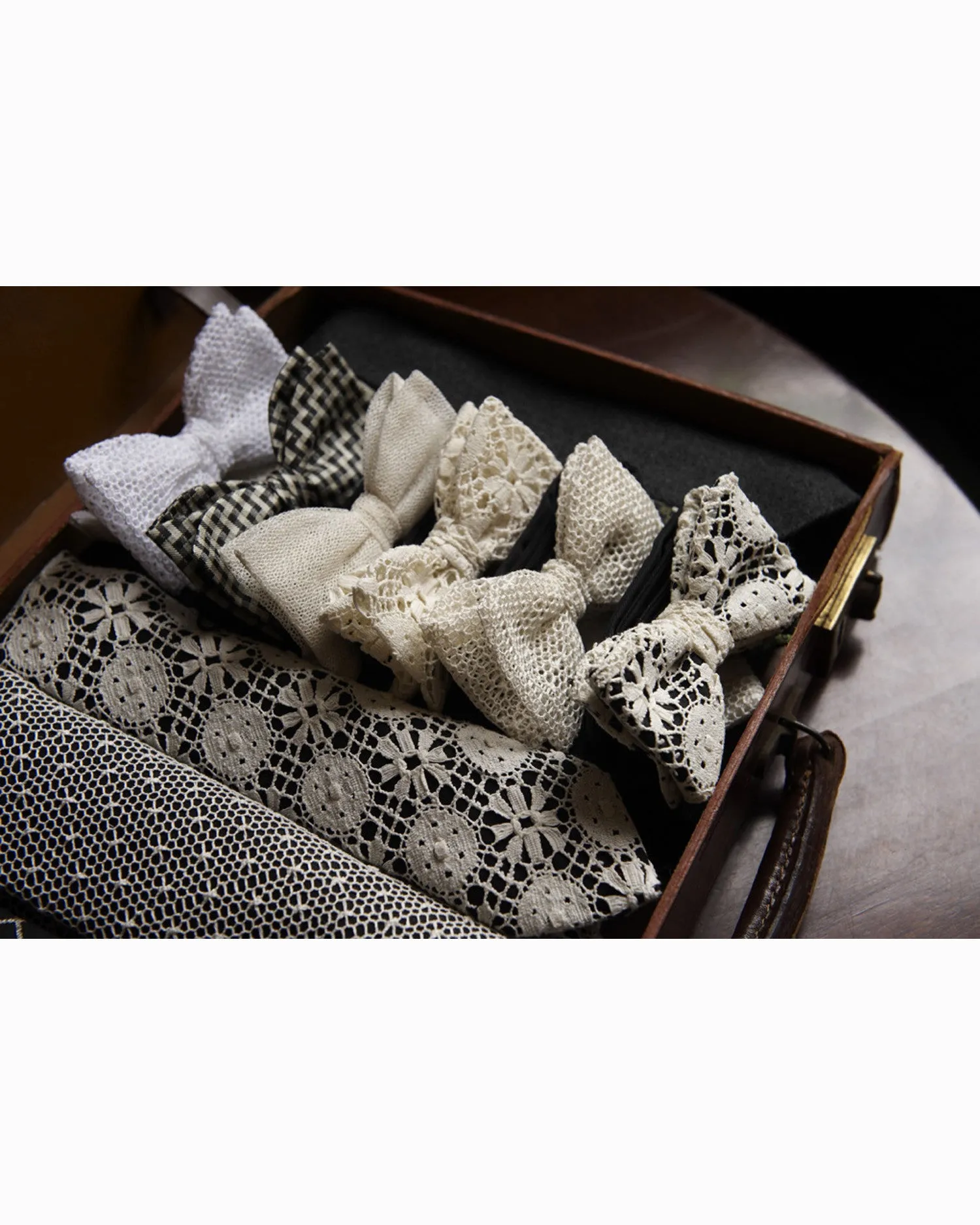 White Mesh Lace Bow Tie