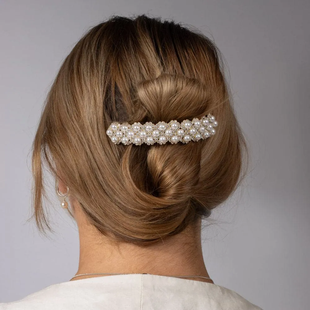 Wide Arched Crystal and Pearl Barrette
