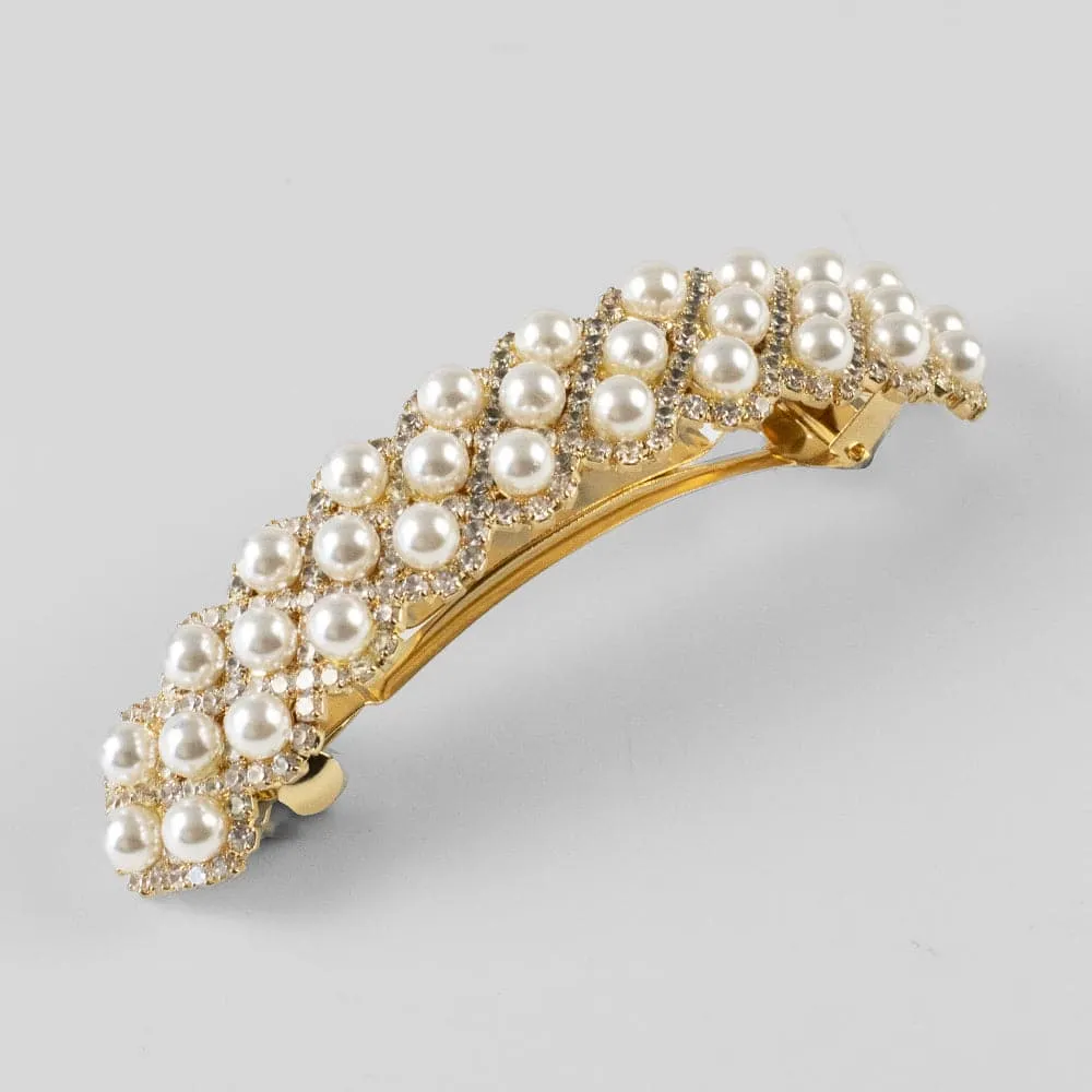 Wide Arched Crystal and Pearl Barrette