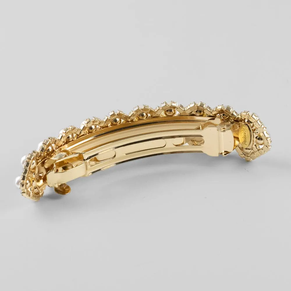 Wide Arched Crystal and Pearl Barrette