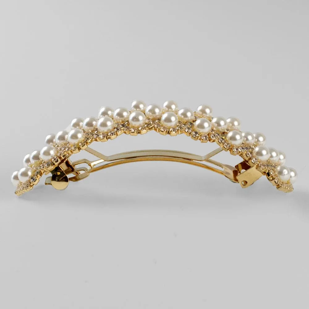 Wide Arched Crystal and Pearl Barrette