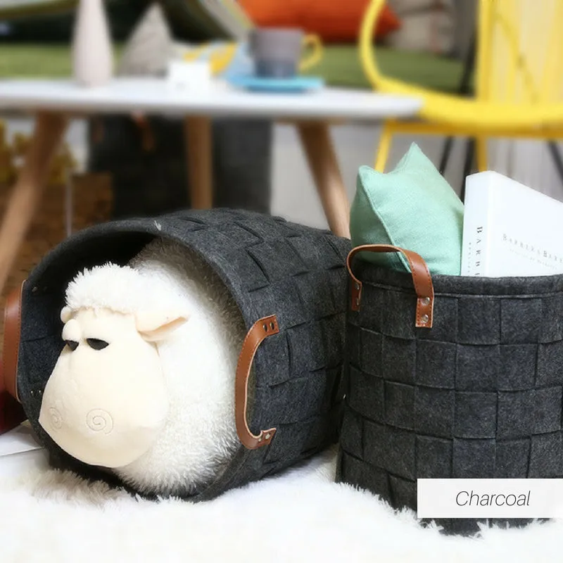 Woven Felt Laundry Basket with Leather Handles