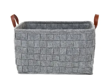 Woven Felt Laundry Basket with Leather Handles