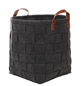 Woven Felt Laundry Basket with Leather Handles