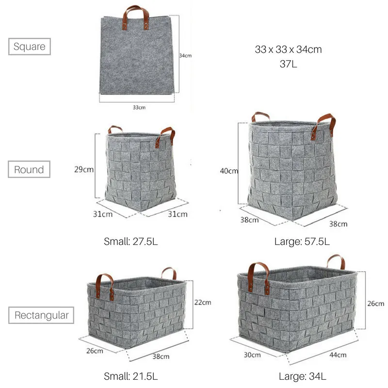 Woven Felt Laundry Basket with Leather Handles