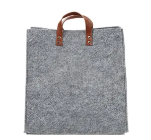 Woven Felt Laundry Basket with Leather Handles