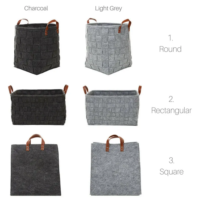 Woven Felt Laundry Basket with Leather Handles