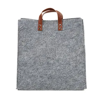 Woven Felt Laundry Basket with Leather Handles