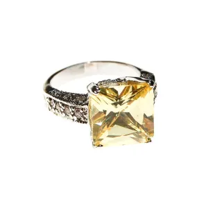 Yellow Diamond CZ and Pave CZ Engagement Ring