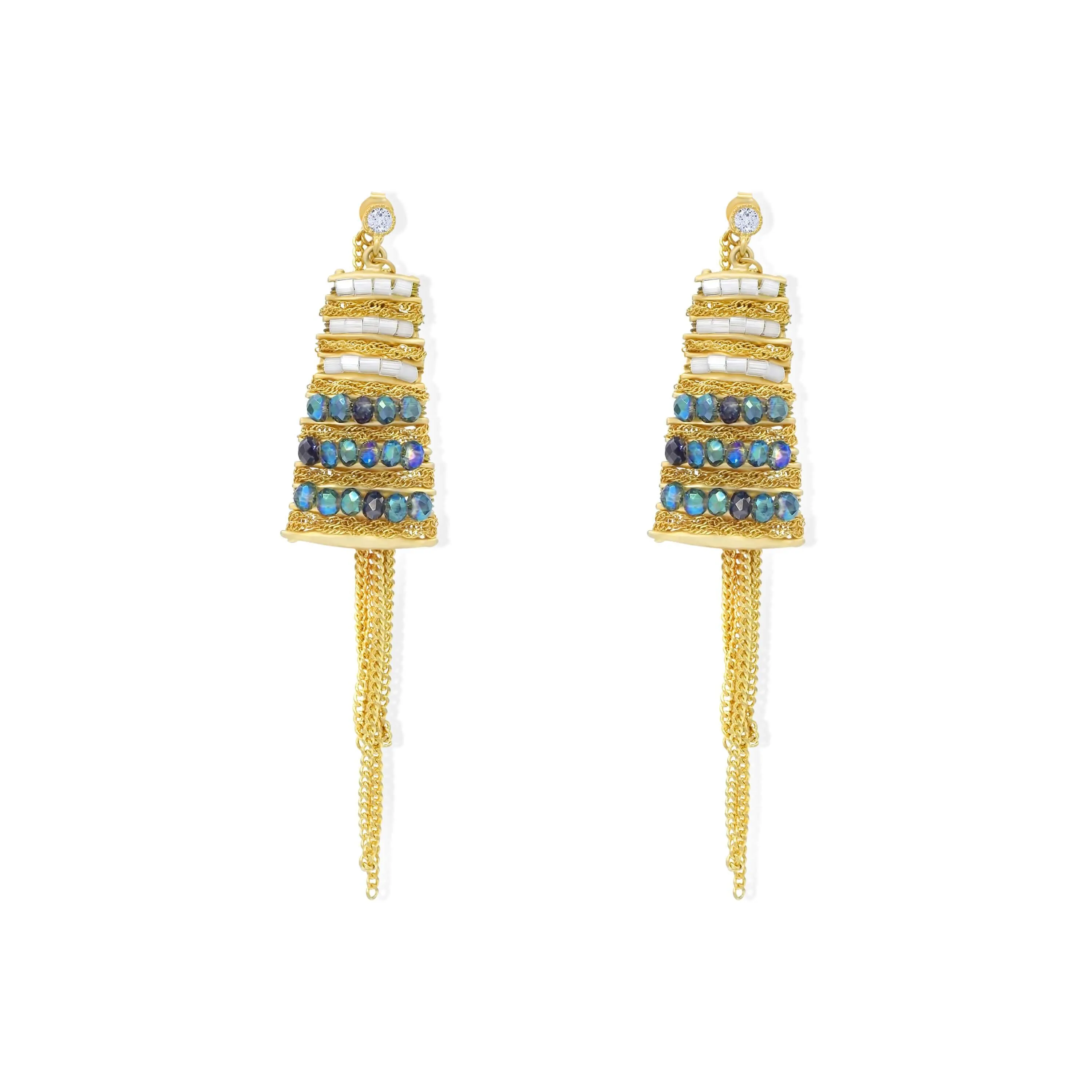 Zircon paved golden tassel drops