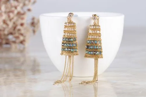 Zircon paved golden tassel drops